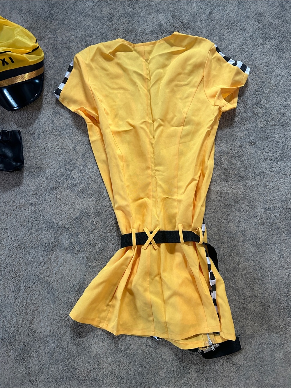 Yellow Taxi Adult Halloween Costume with Checkered Trim - Picture 5 of 5